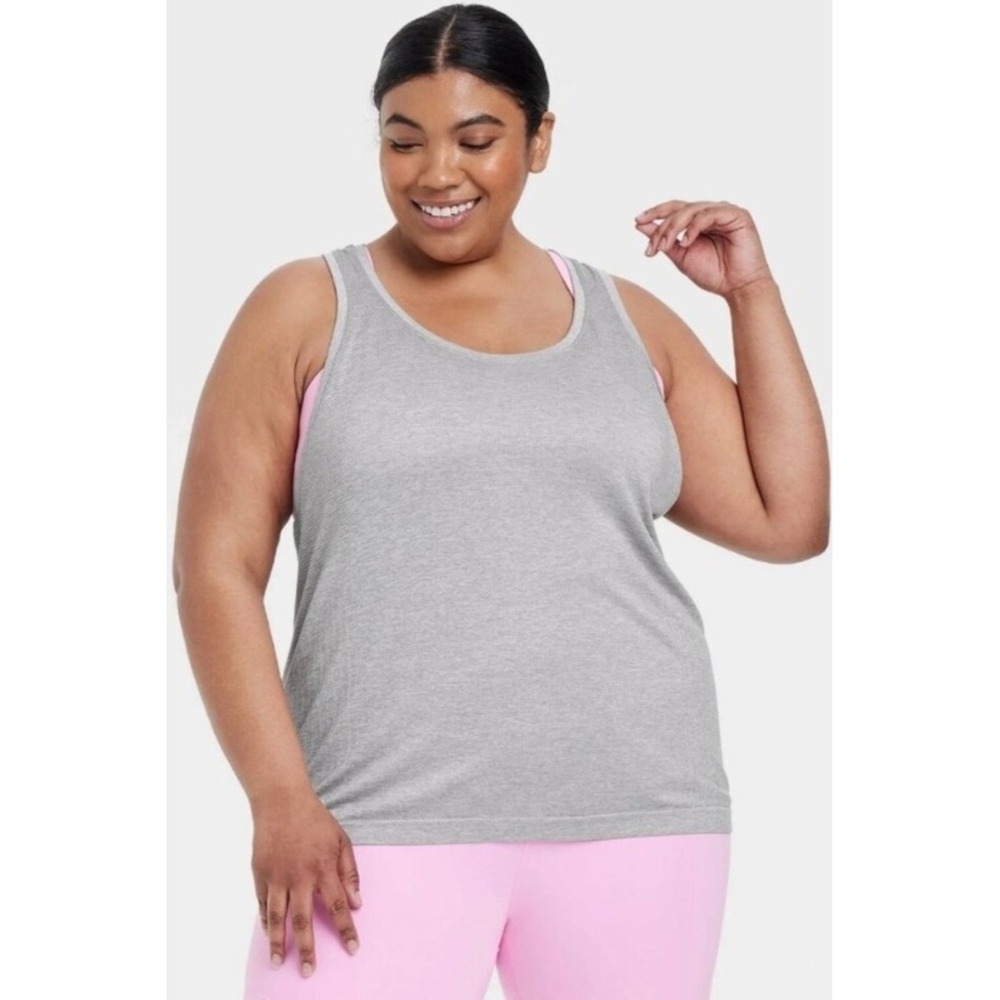 All in Motion Women's 1X Tank Top Heathered Gray Seamless Core Athletic Workout‎